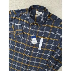 Croft & Barrow Mens Flannel Shirt Blue Gold White Plaid Button Up Large L
